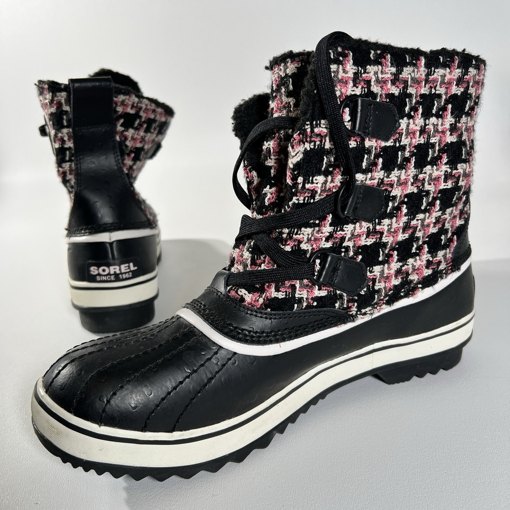 SOREL Women's Tivoli Multi-color Houndstooth Black Short Booties US11 #NL1634